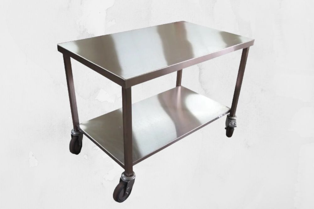 stainless steel table with casters